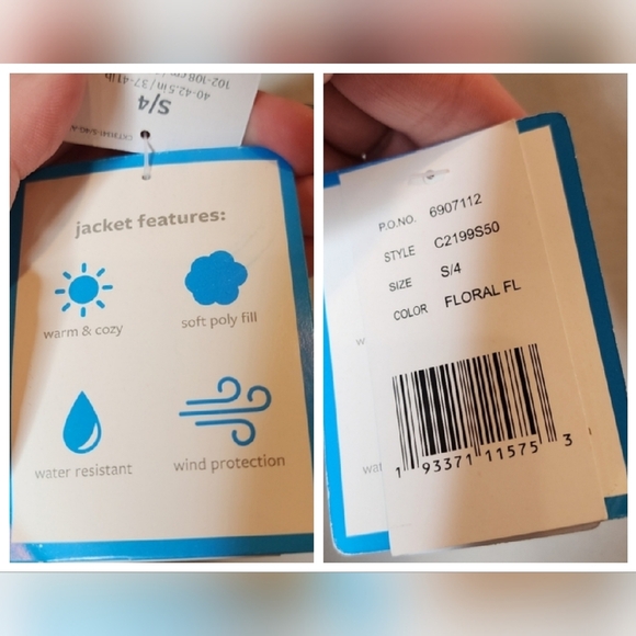 NWT Carters Snow Set Bibs & Puffer Coat Fleece Lined Blue Pink Floral Size S/4 - Picture 6 of 16